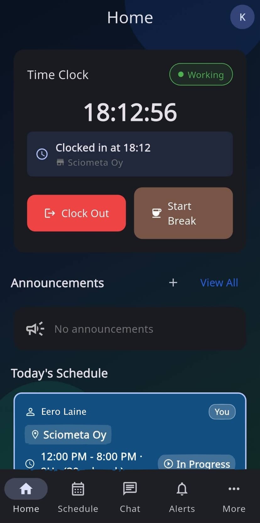 Shift Manager mobile app with time clock and schedule