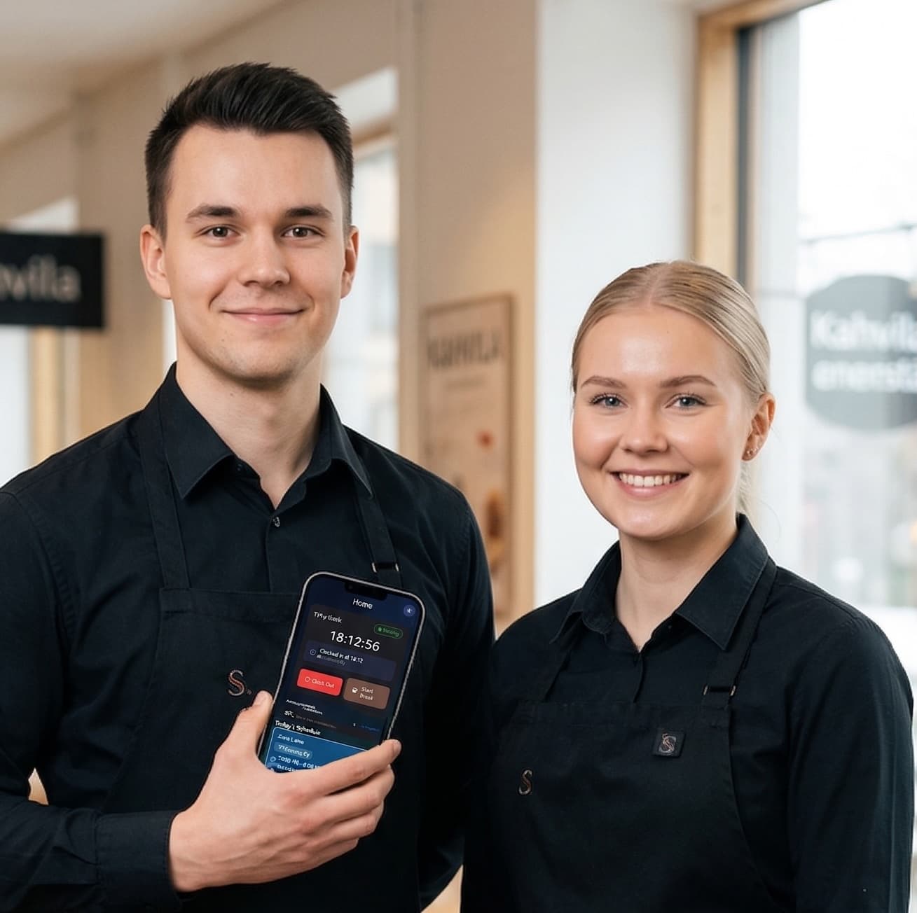 Staff holding the Shift Manager app